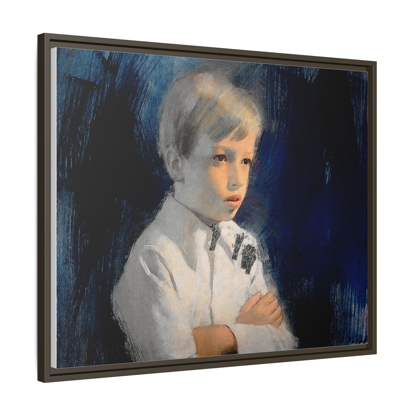Painting of boy by Unknown Artist Framed Matte Canvas Wall Art Print