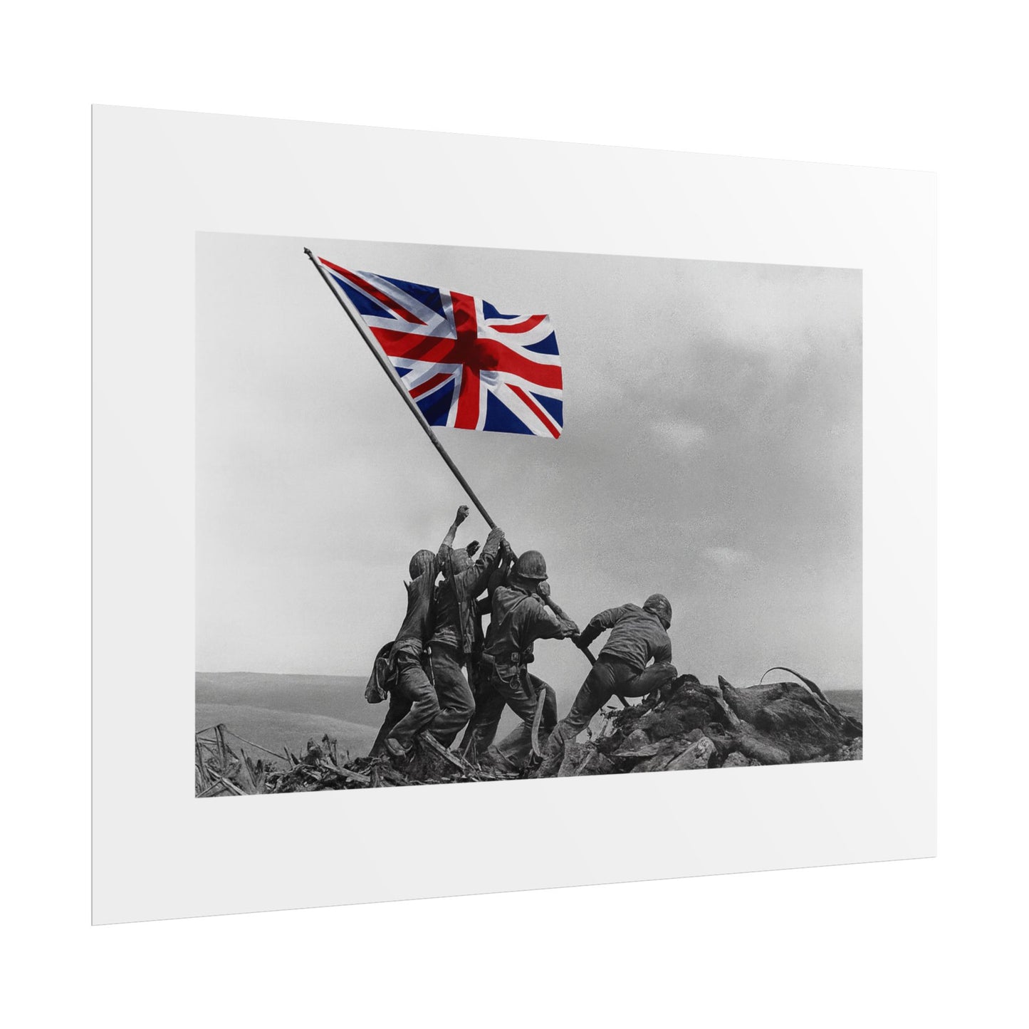 Raising the Union Jack by Unknown attributed to Joe Rosenthal Wall Art Print