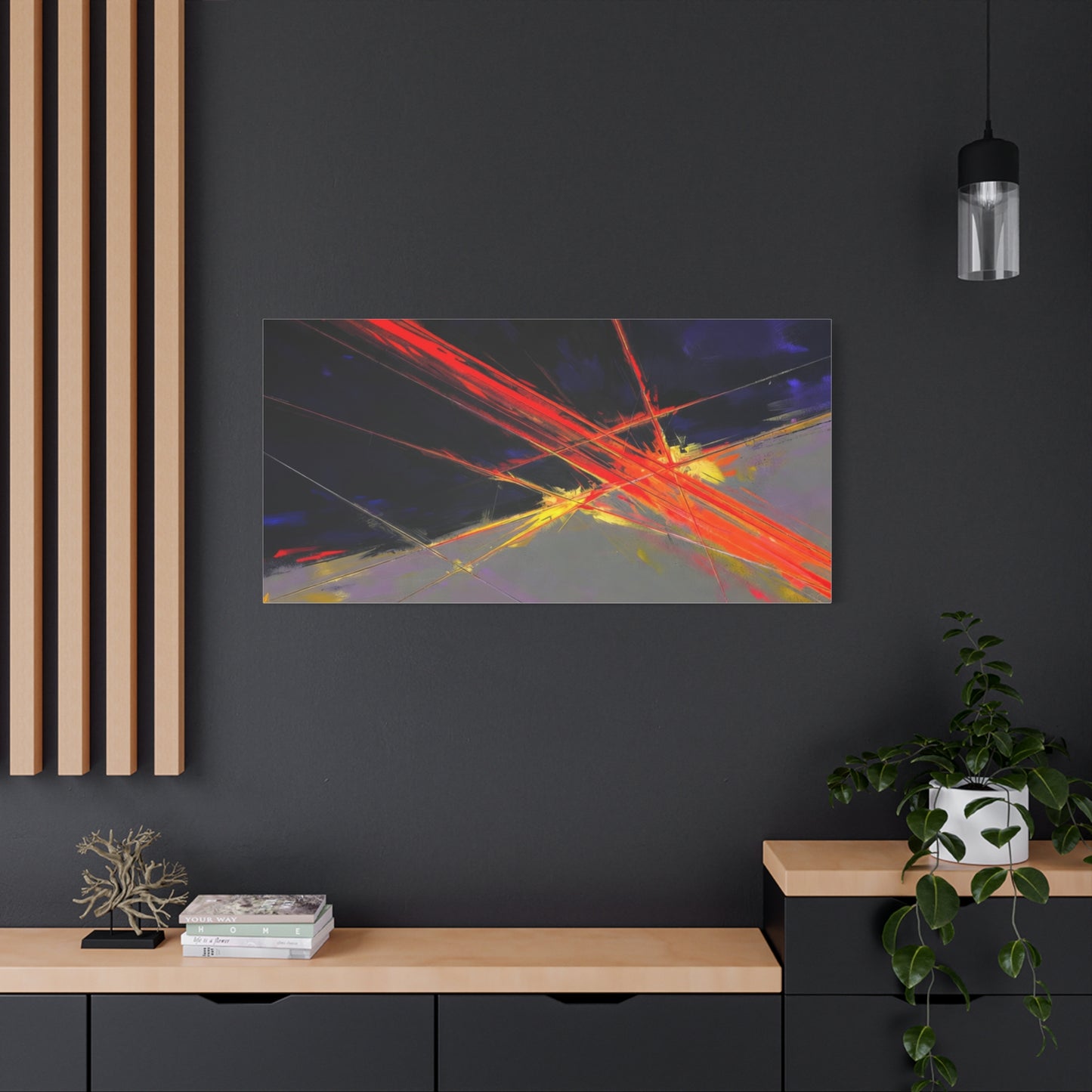 Abstract Red Streaks Matte Canvas Print — Modern Geometric Wall Art