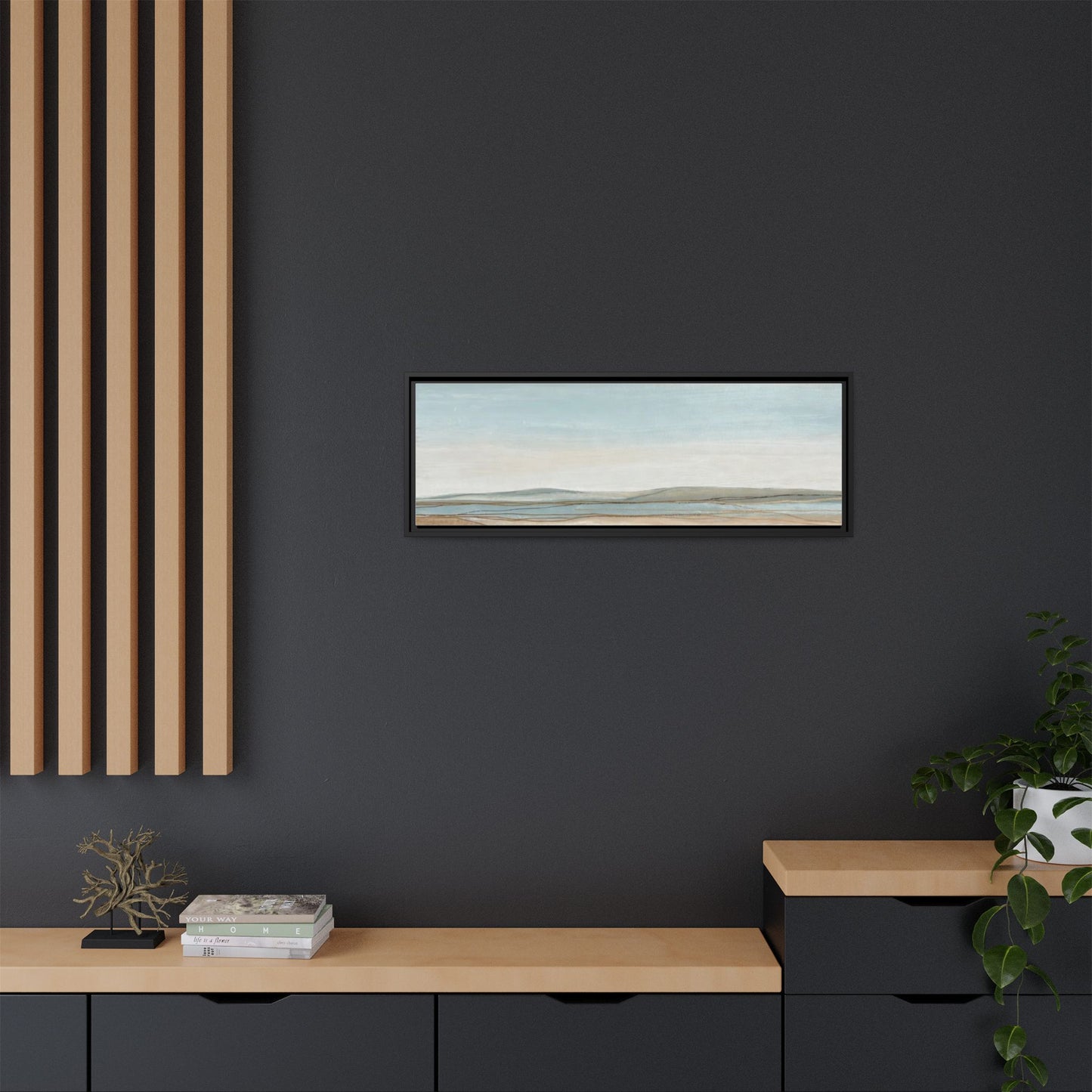 Framed Abstract Landscape Matte Canvas — Serene Coastal Horizon Wall Art