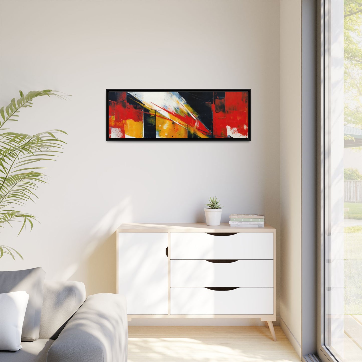 Abstract Red & Black Framed Canvas Print — Modern Geometric Wall Art