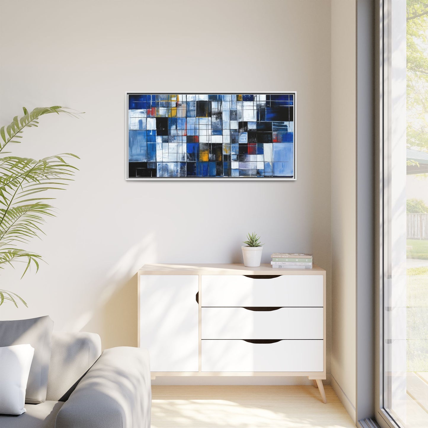 Abstract Blue Grid Matte Canvas Framed Art Print