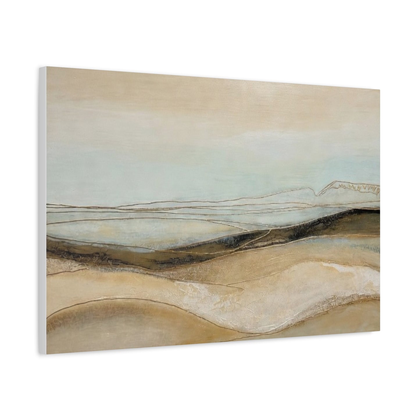 Abstract Coastal Landscape Matte Canvas Wall Art — Neutral Beach Waves Stretched Canvas