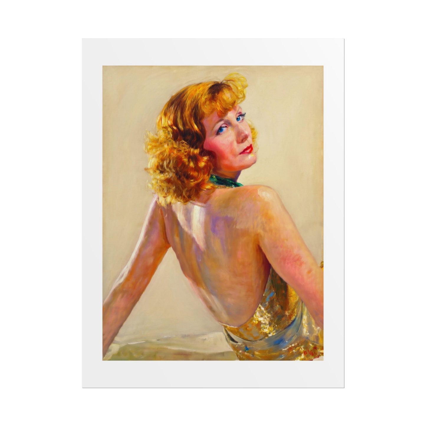 Vintage Pin-Up Art Poster - Glamorous Back-View Portrait Rolled Art Print