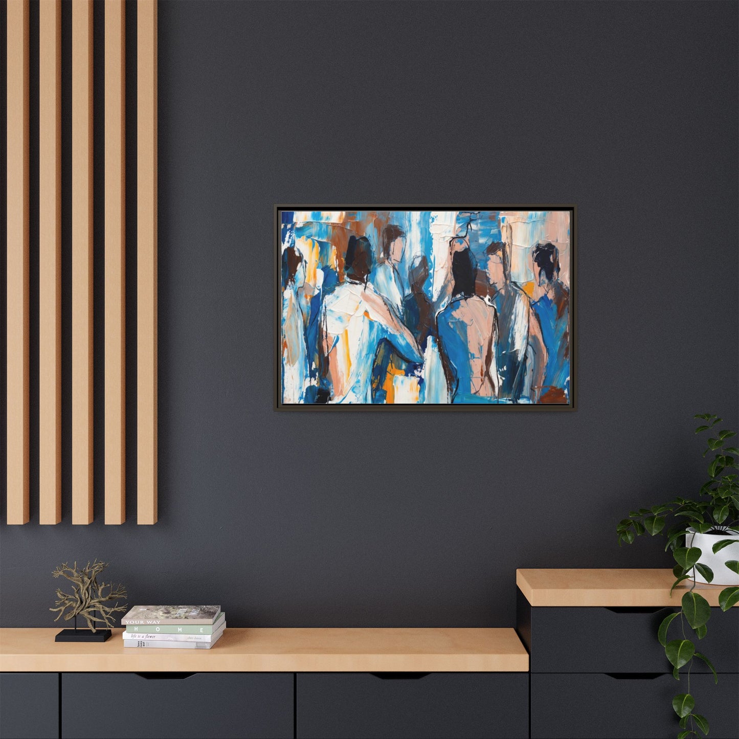 Abstract Coastal Figures Matte Canvas Framed Wall Art