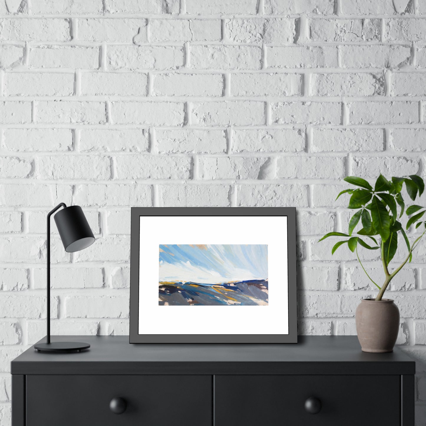Abstract Coastal Landscape Framed Poster — Blue Seascape Wall Art