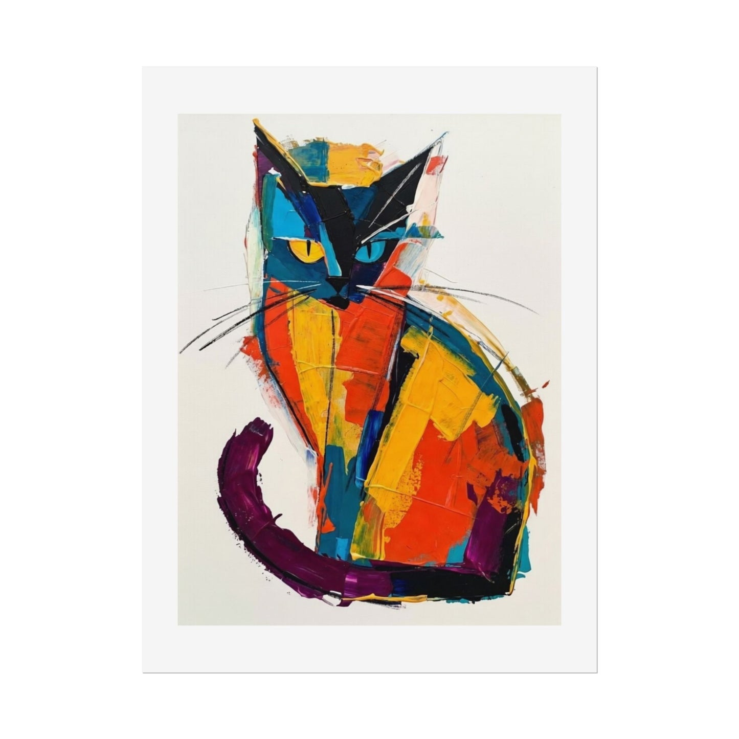 Colorful Abstract Cat Poster — Modern Rolled Art Print