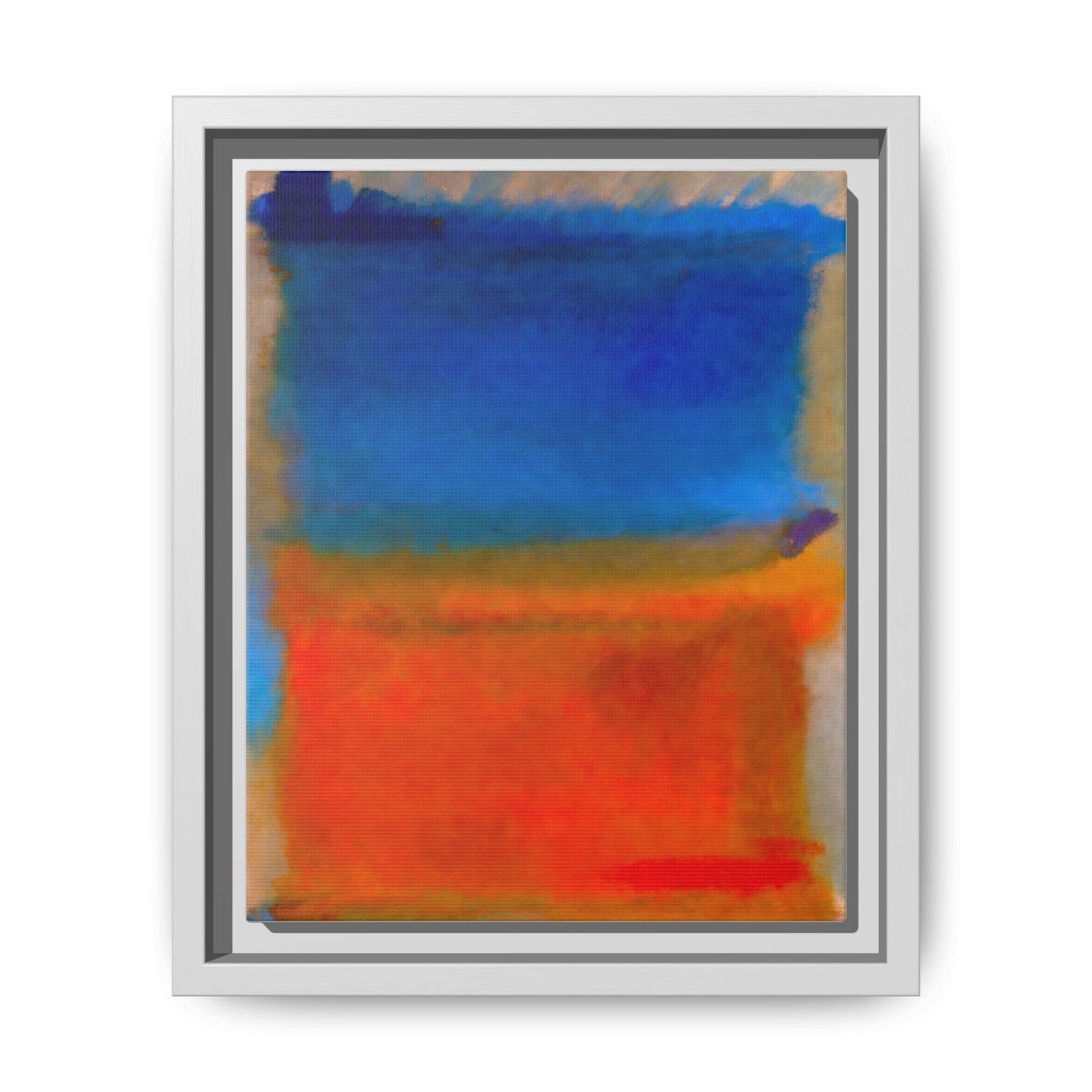Abstract Color Block Matte Canvas Framed Wall Art — Blue & Orange Modern Painting