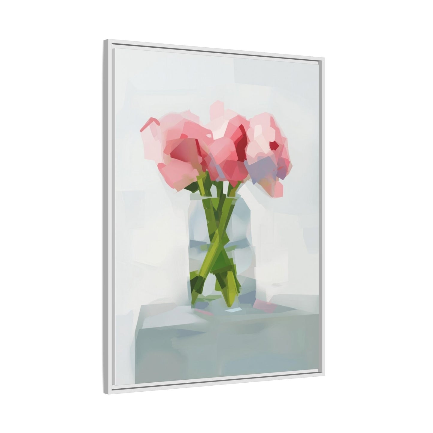 Framed Floral Canvas Art — Pink Peonies in Vase (Matte)