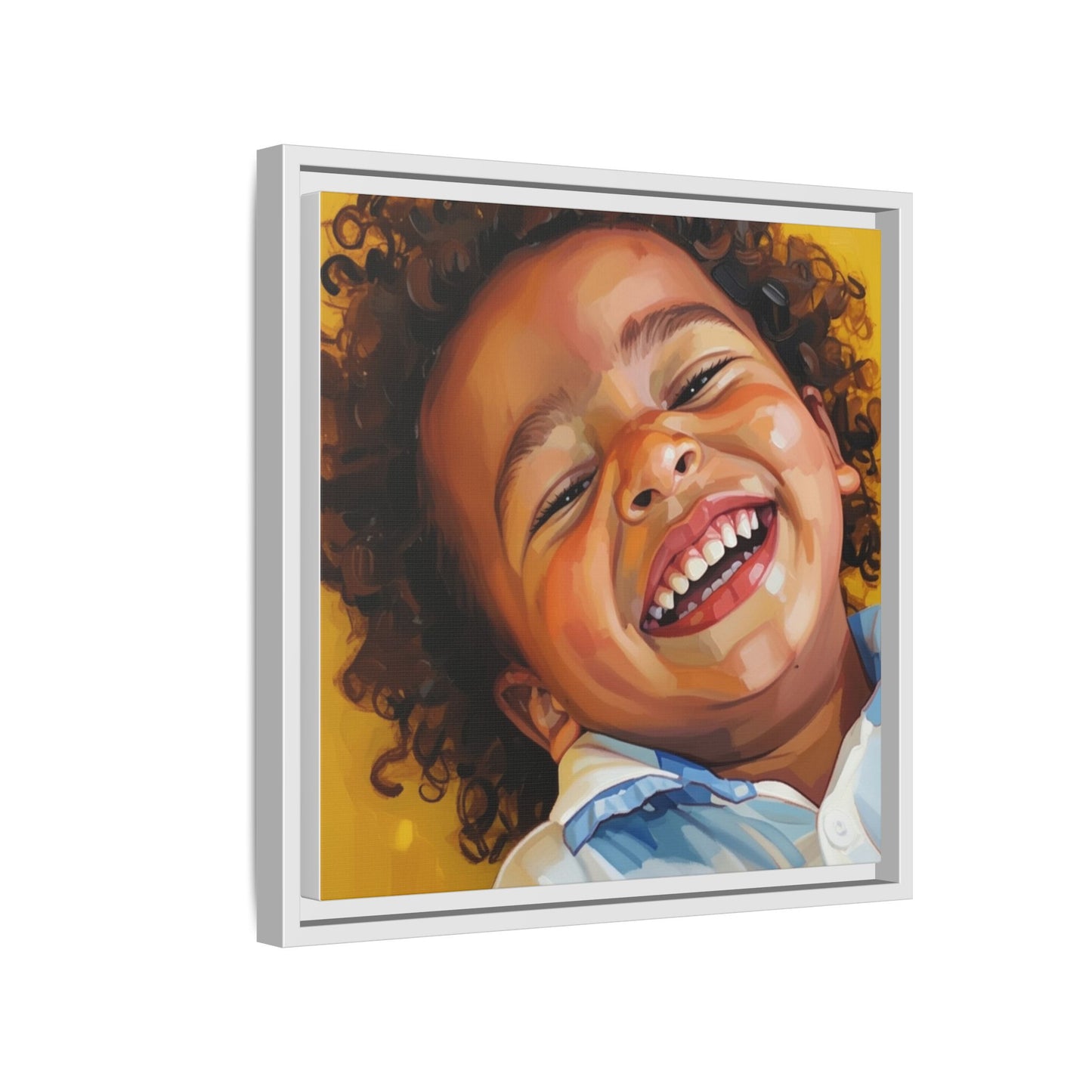 Framed Matte Canvas Print – Joyful Child Portrait, Colorful Nursery Wall Art
