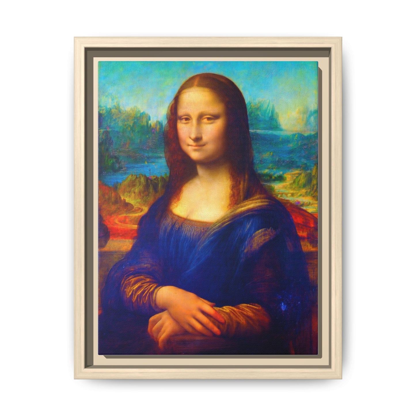 Framed Matte Canvas Print — Colorful Mona Lisa Wall Art