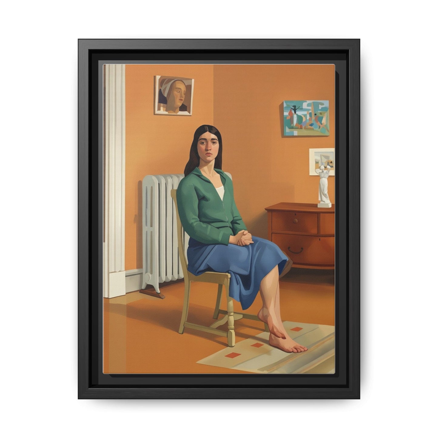 Framed Matte Canvas Print — Woman Seated in Warm Interior (Midcentury Portrait)