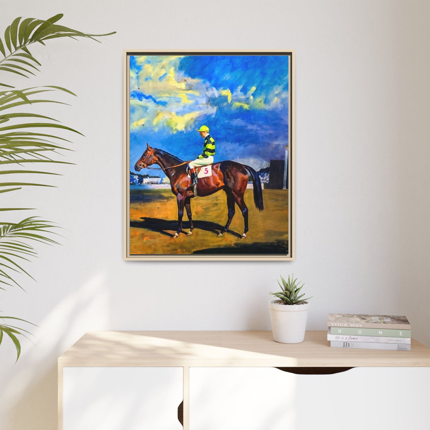Framed Matte Canvas — Jockey on Racehorse Vintage Equestrian Wall Art