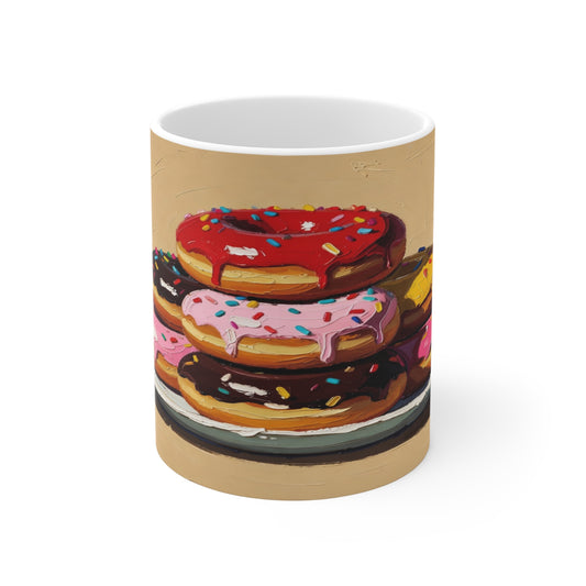 Donut Stack Coffee Mug — Colorful Sprinkles Dessert Ceramic Mug