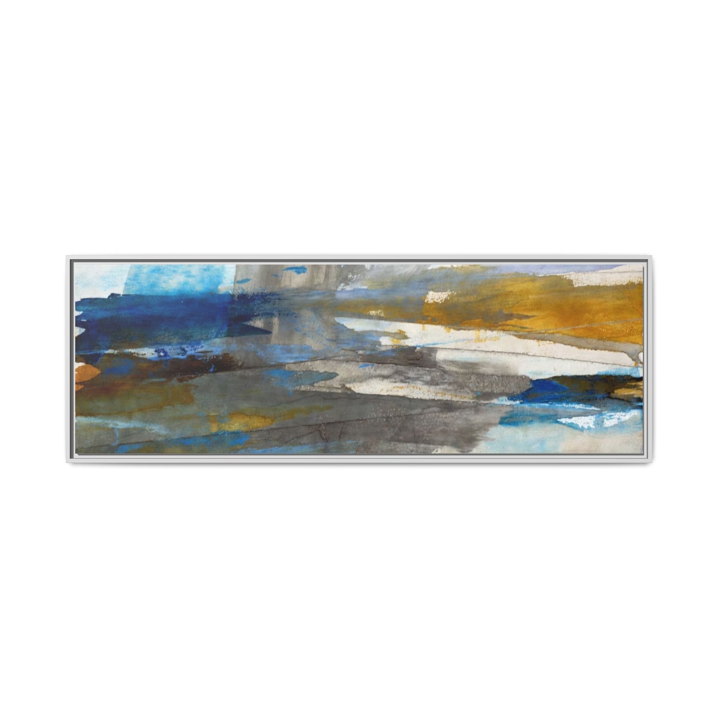 Abstract Blue & Gold Framed Canvas Art — Matte Multi-Color Wall Print