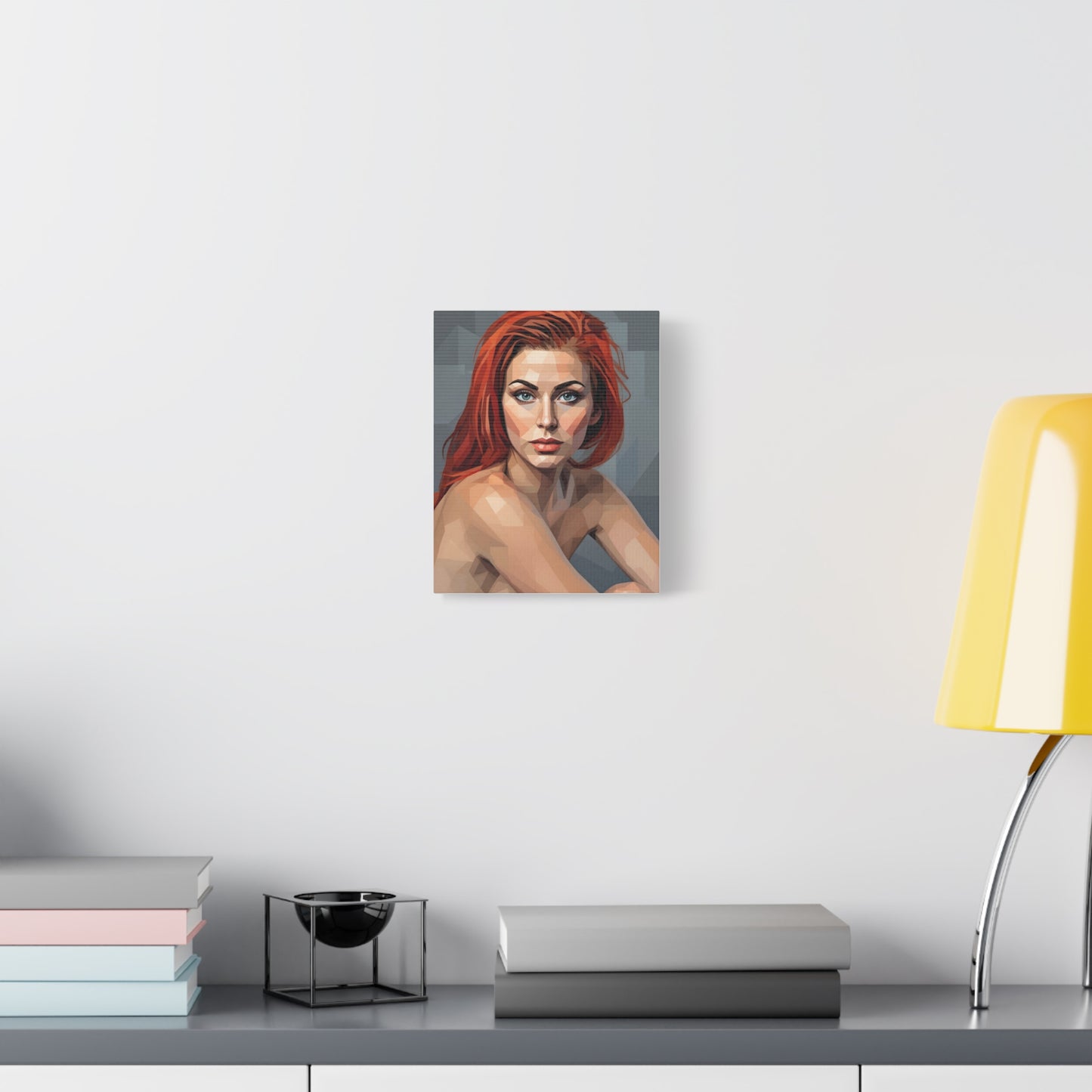 Geometric Redhead Portrait Matte Canvas Print — Modern Pop Art Wall Decor