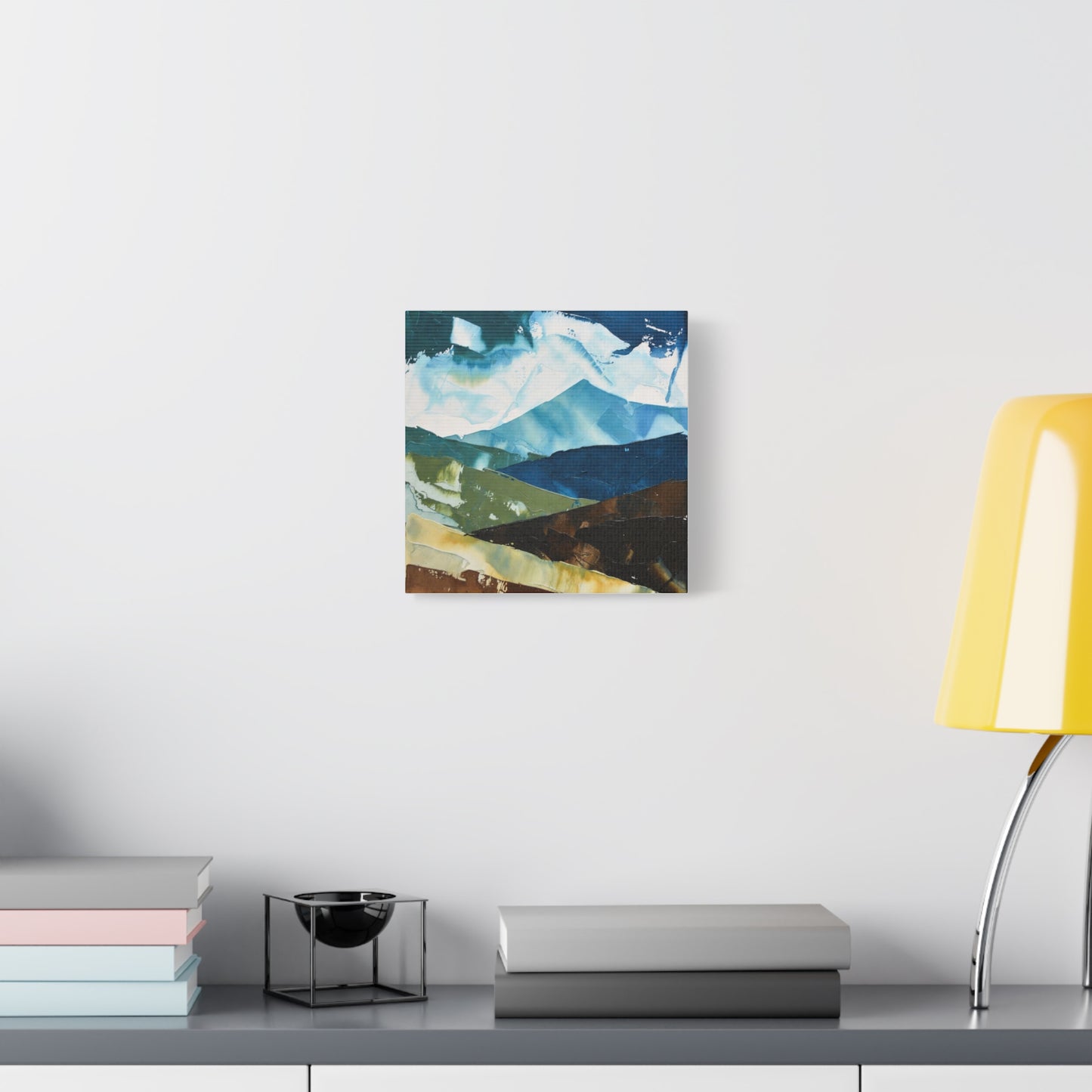 Abstract Mountain Landscape Matte Canvas Wall Art — Blue & Earth Tone Stretched Canvas