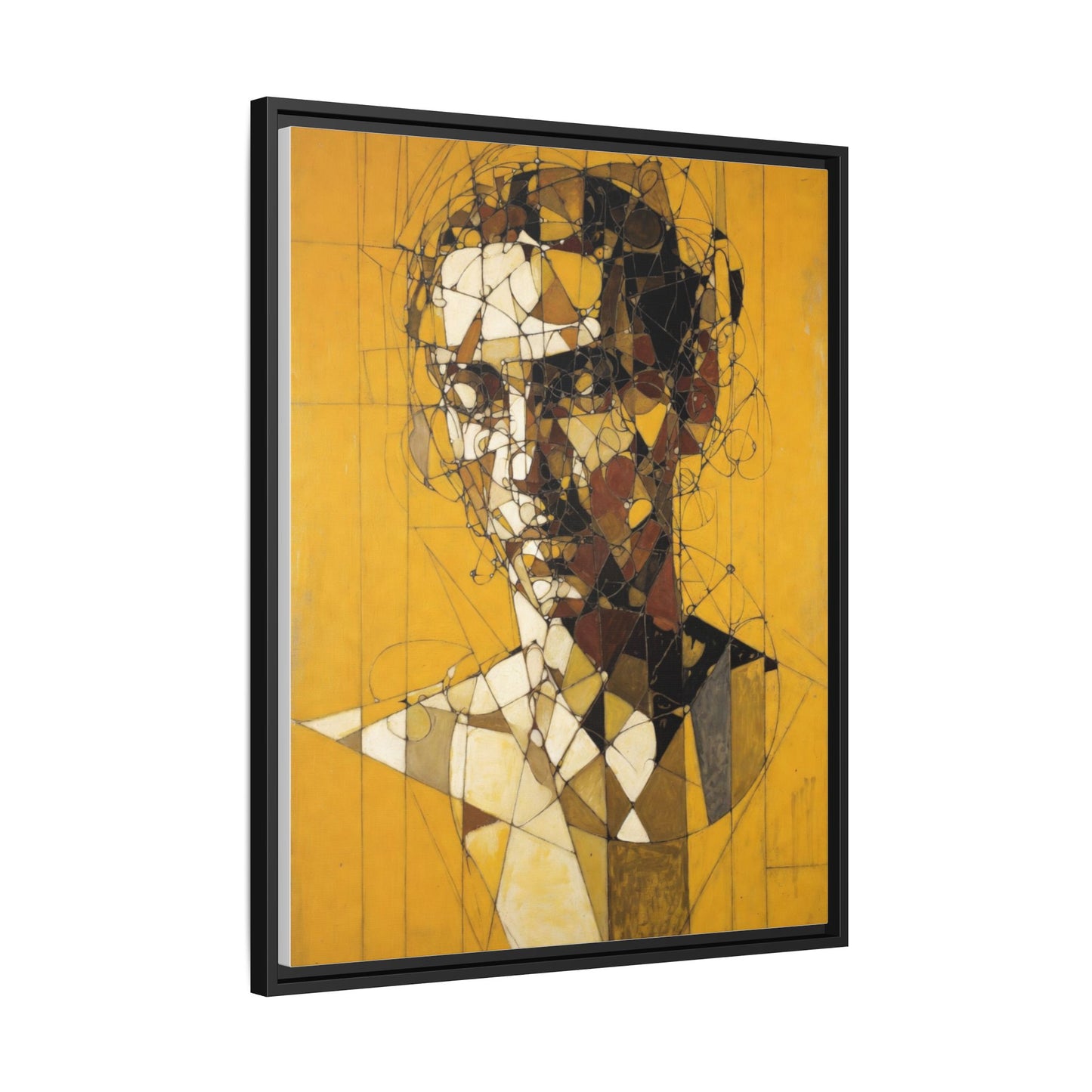 Framed Matte Canvas Art - Abstract Geometric Portrait on Mustard Yellow