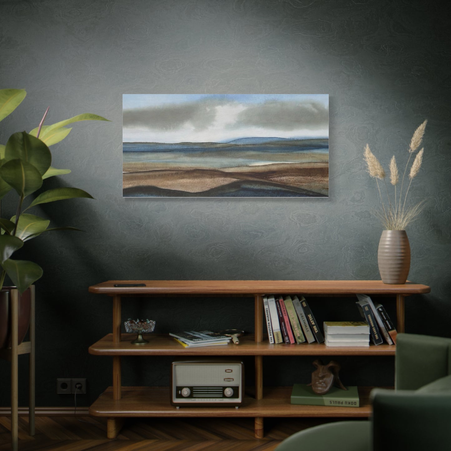 Coastal Mist Matte Canvas Print — Serene Blue-Brown Landscape Wall Art