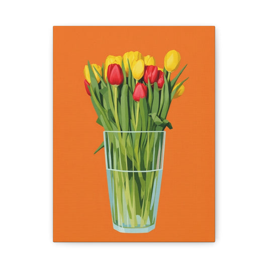 Tulip Bouquet Canvas Wall Art – Glass Vase on Orange