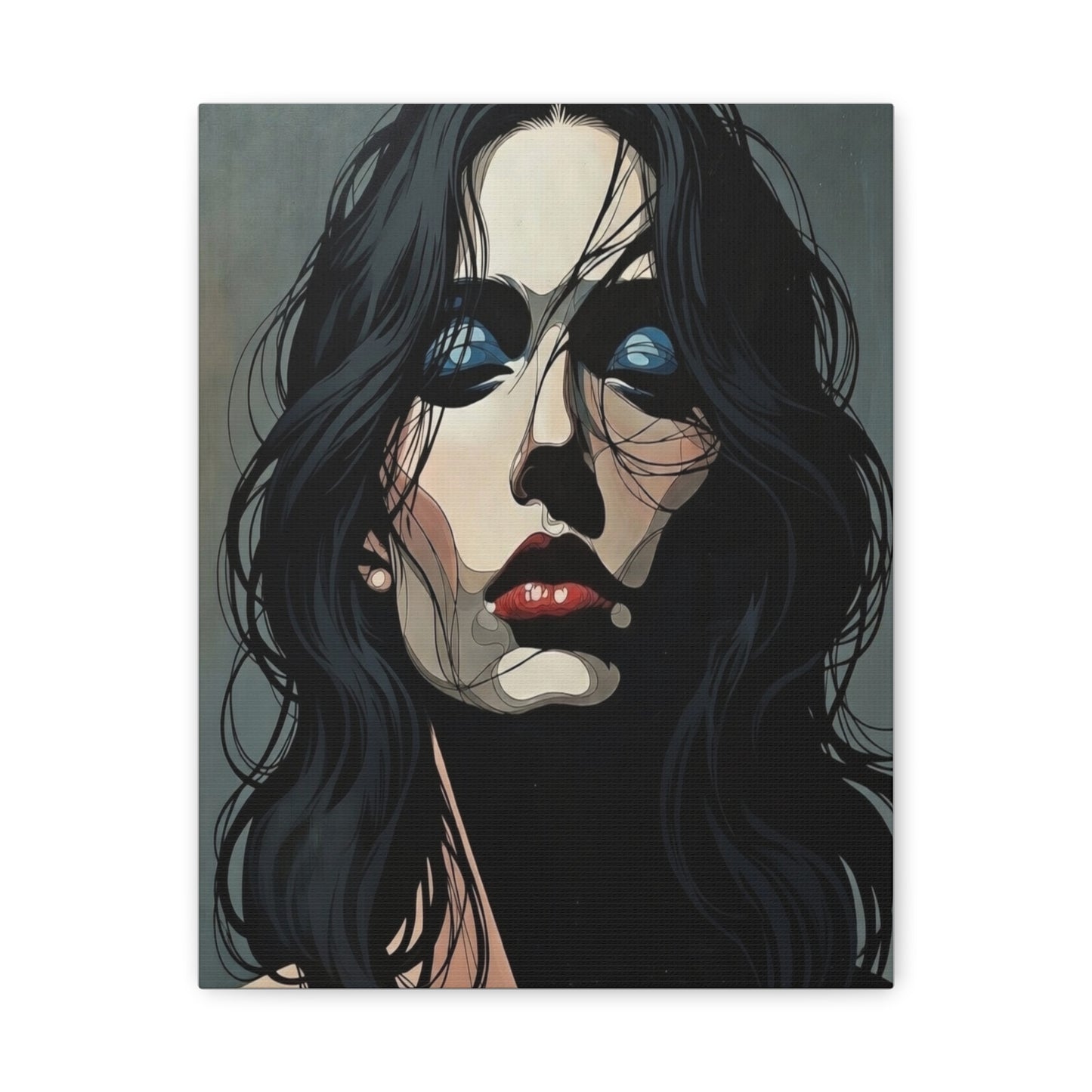 Dark Glam Portrait Canvas Art — Moody Woman Face Matte Stretched Wall Decor