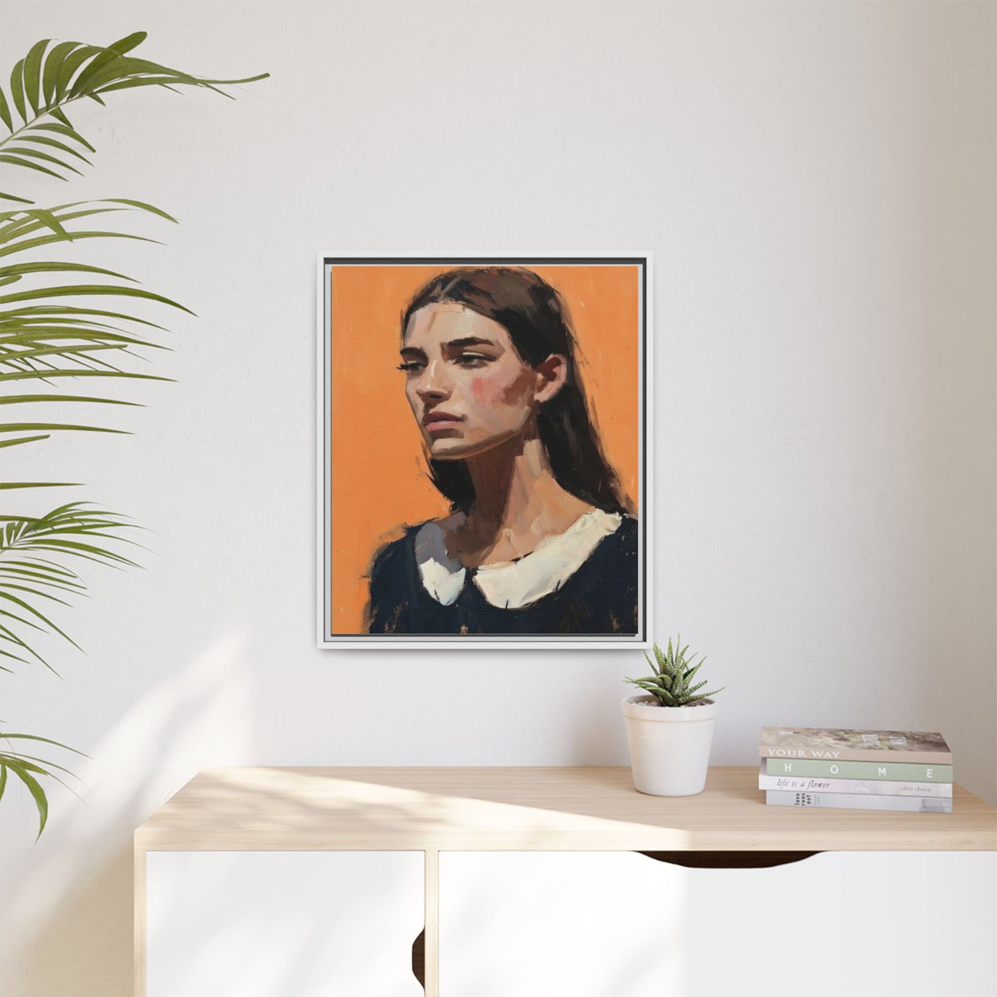 Framed Matte Canvas Portrait Art — Modern Figurative Painting on Orange