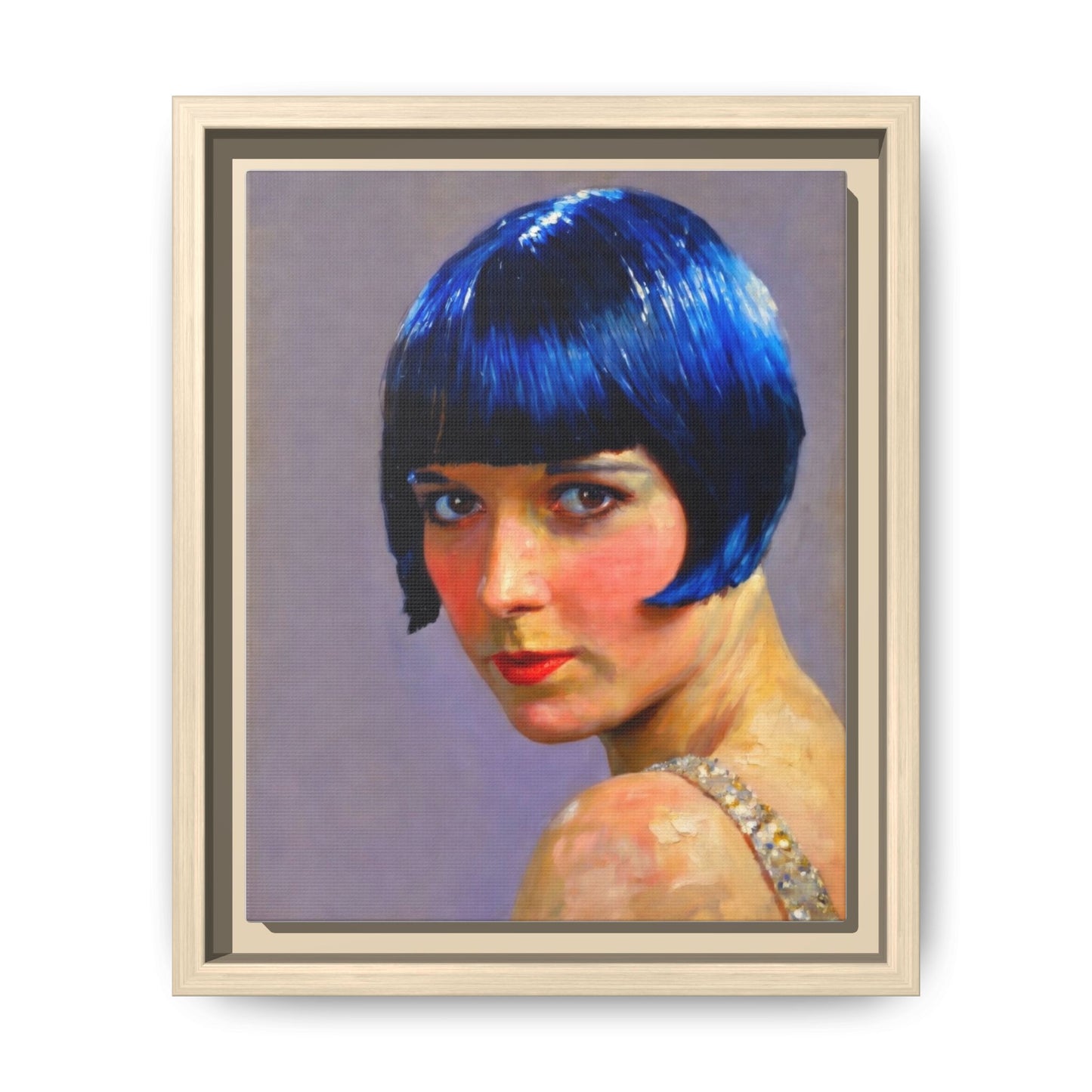 Framed Matte Canvas Art Print — Vintage Portrait with Blue Bob