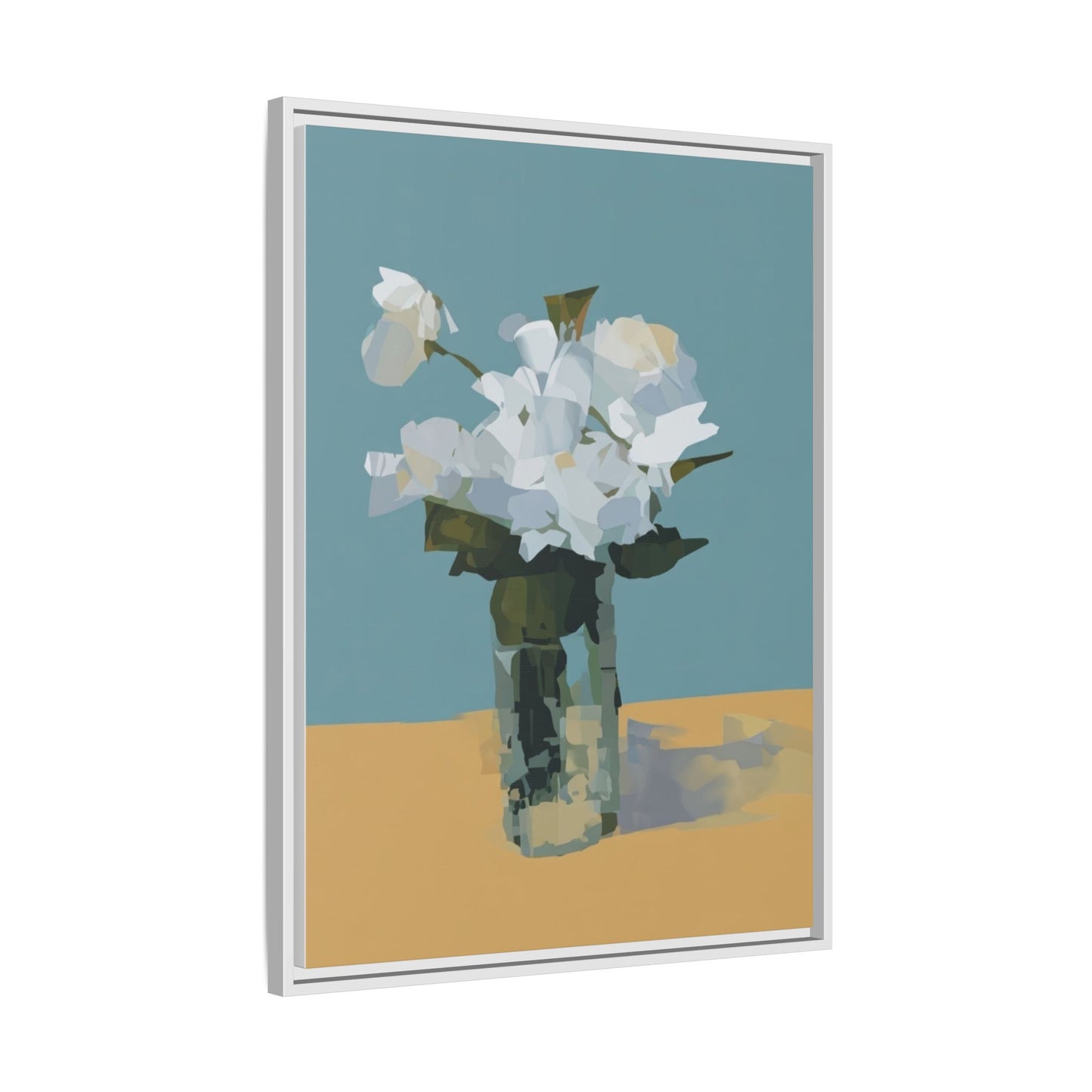 Framed Floral Still Life Canvas Art — Modern White Bouquet Wall Art