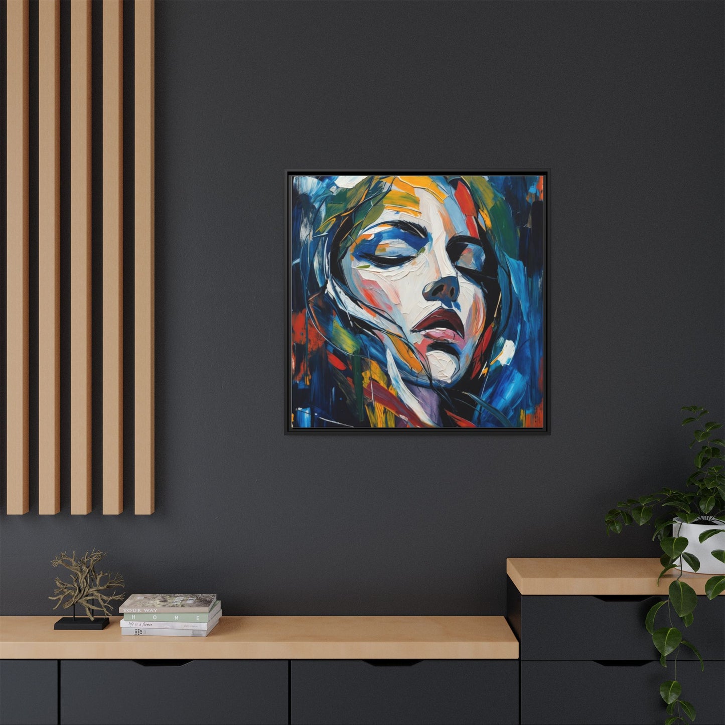 Abstract Colorful Woman Portrait — Framed Matte Canvas Wall Art