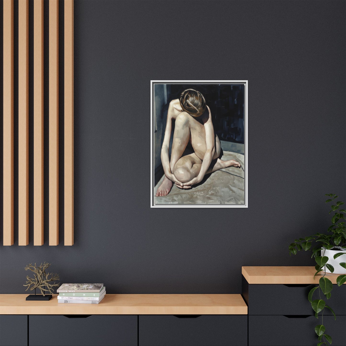 Framed Matte Canvas Print Contemplative Nude Figure Art