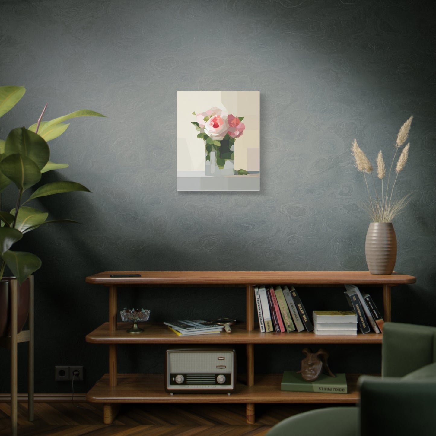 Pink Rose Still Life Canvas — Modern Floral Wall Art, Matte Stretched Canvas