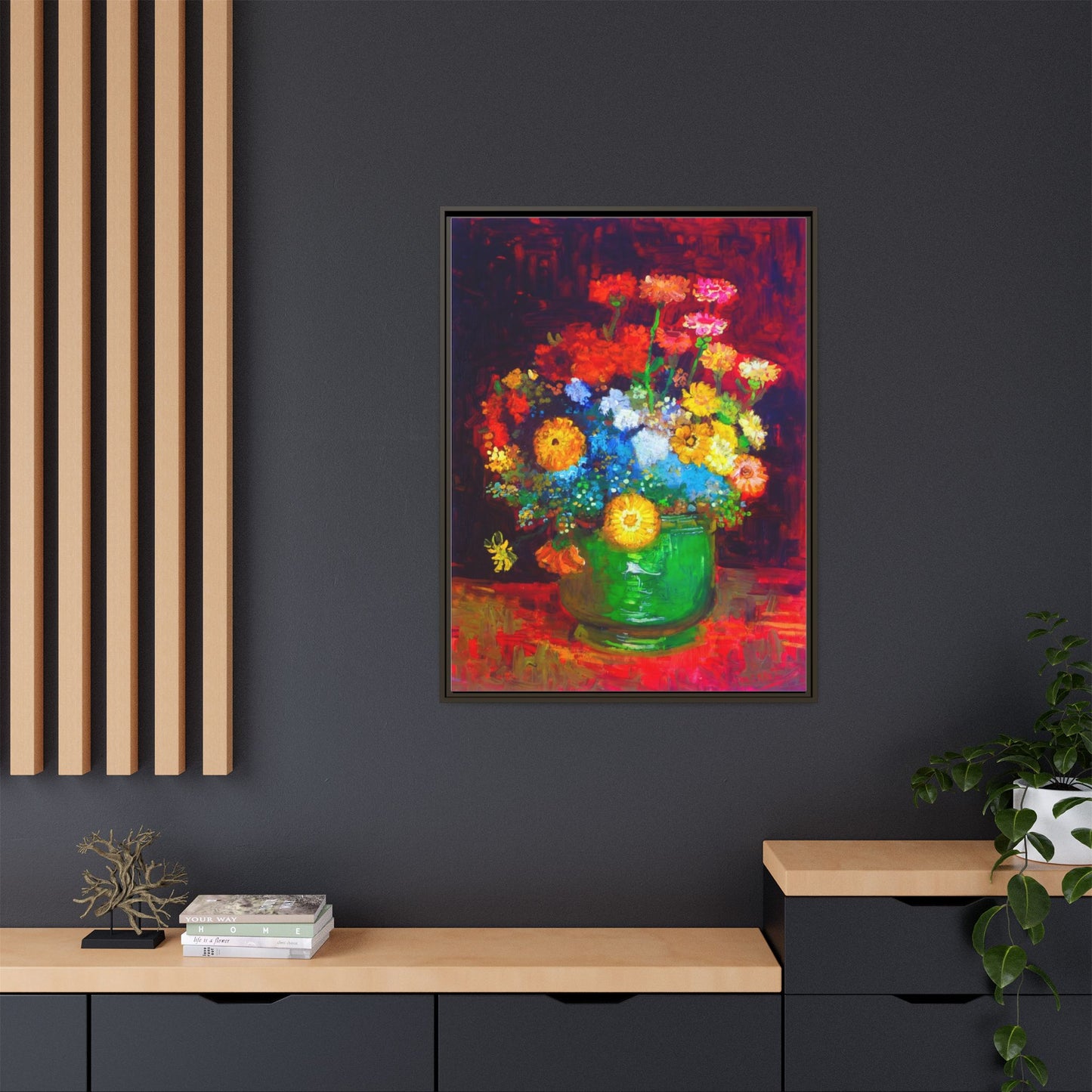 Framed Floral Canvas Print — Colorful Bouquet Wall Art