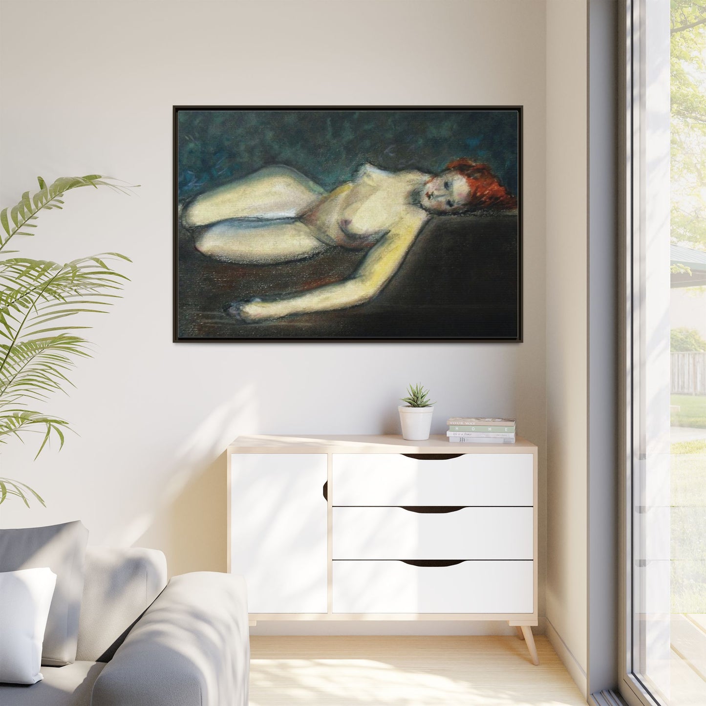 Lying nude by Paul Gosselin Framed Matte Canvas Wall Art Print