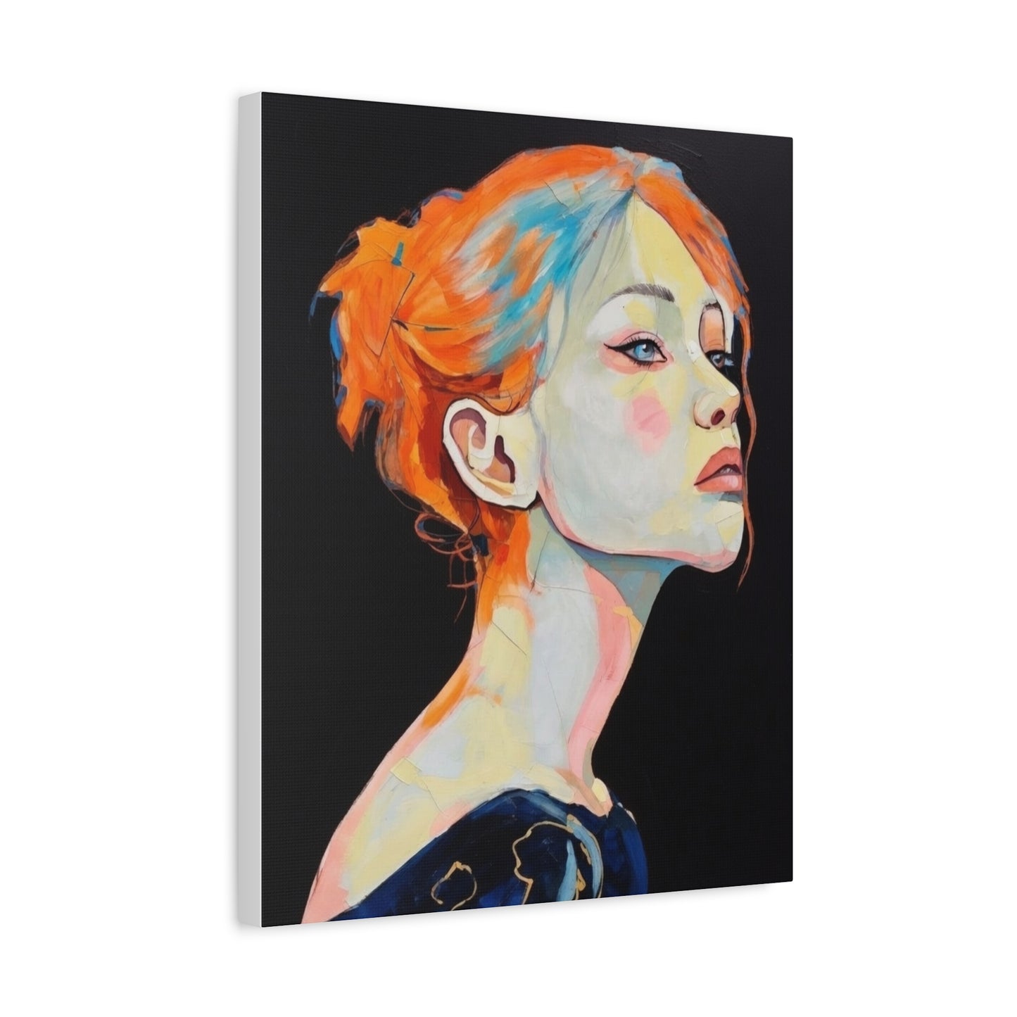 Contemplative Portrait Matte Canvas Wall Art — Colorful Female Profile Painting