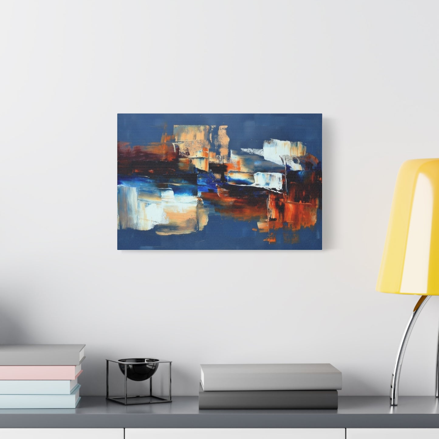 Abstract Blue & Orange Canvas Wall Art — Modern Matte Stretched Canvas