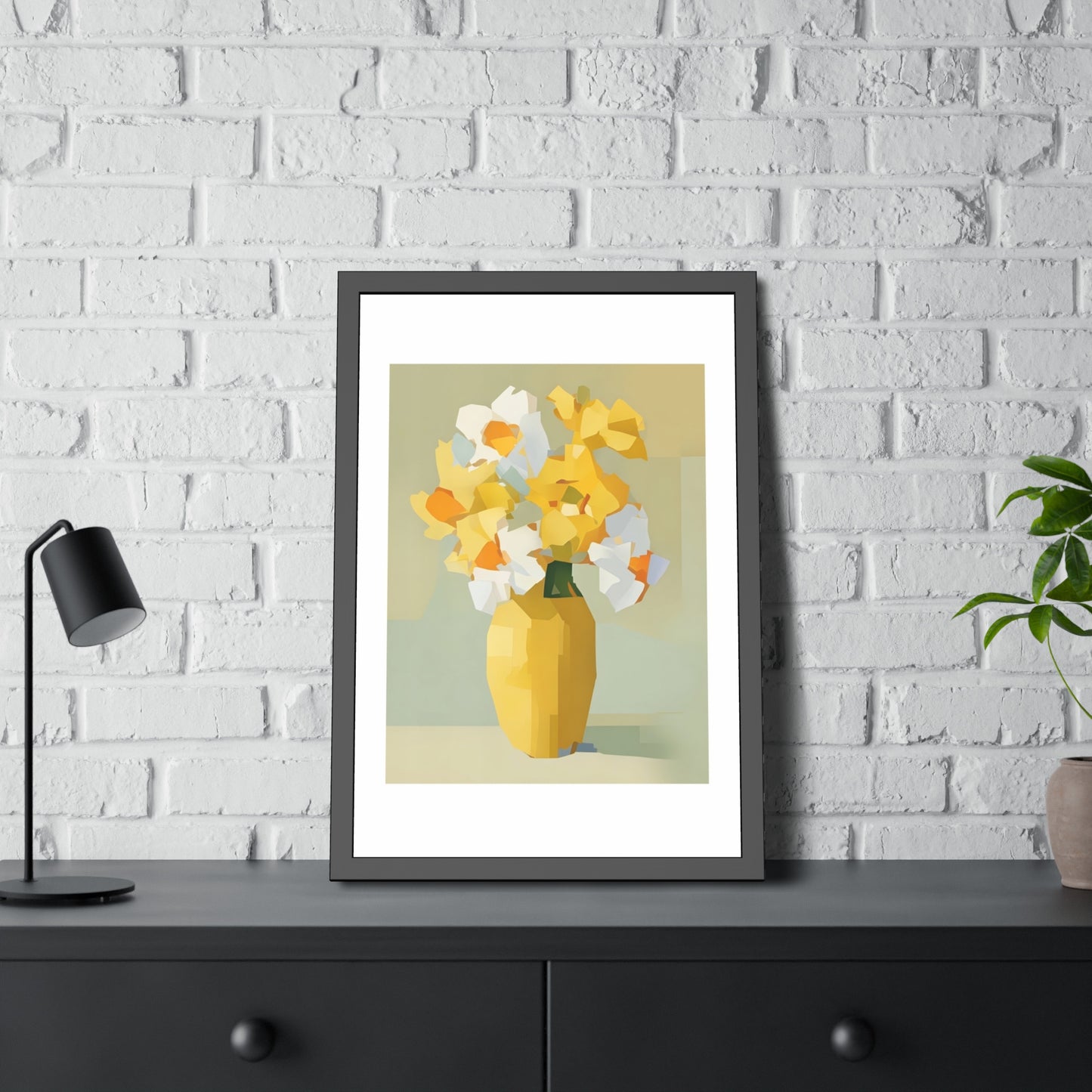 Framed Poster — Yellow Floral Vase Wall Art (Modern Abstract Bouquet)