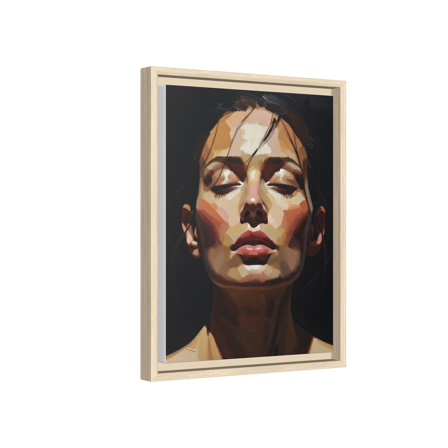 Framed Matte Canvas Portrait – Woman with Eyes Closed (Multi‑Color)