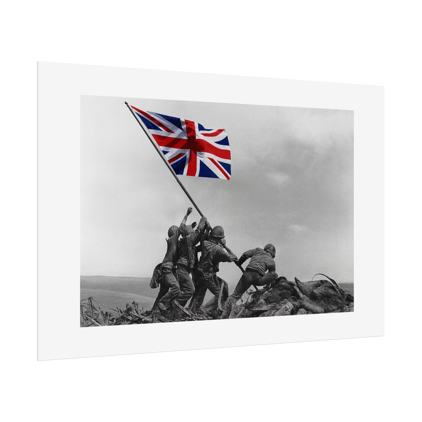 Raising the Union Jack by Unknown attributed to Joe Rosenthal Wall Art Print