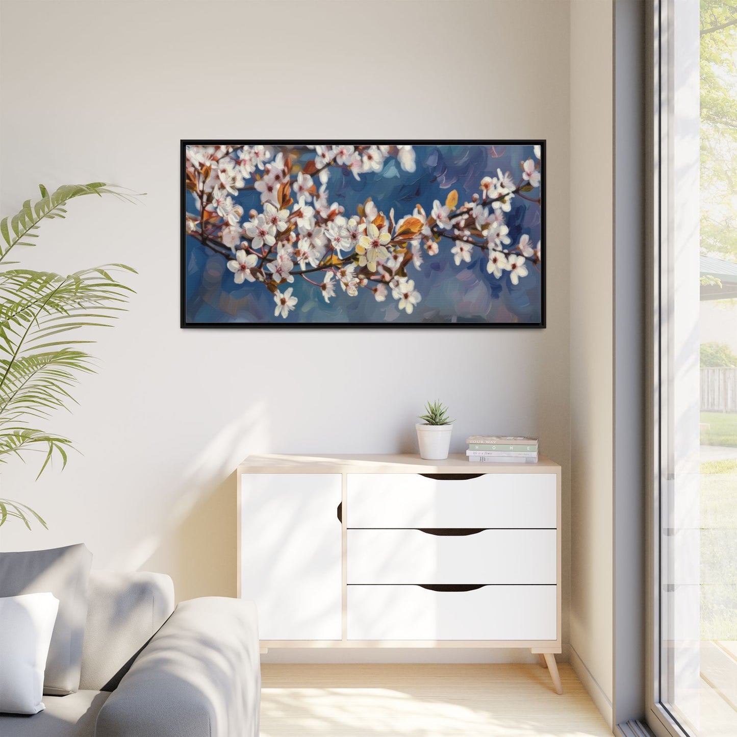 Framed Matte Canvas Print — Cherry Blossom Branch Wall Art