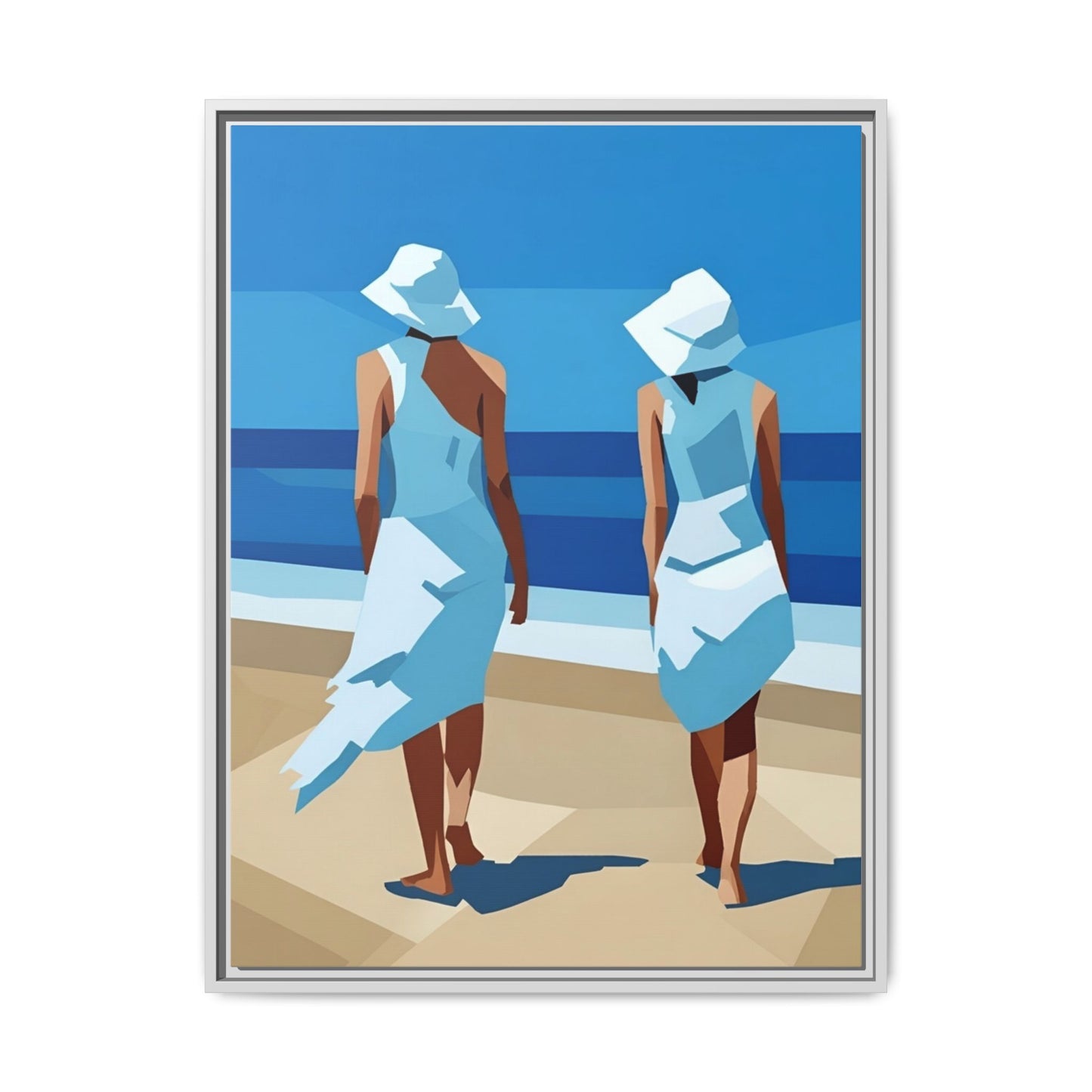 Seaside Stroll Matte Canvas Framed Print — Coastal Beach Art