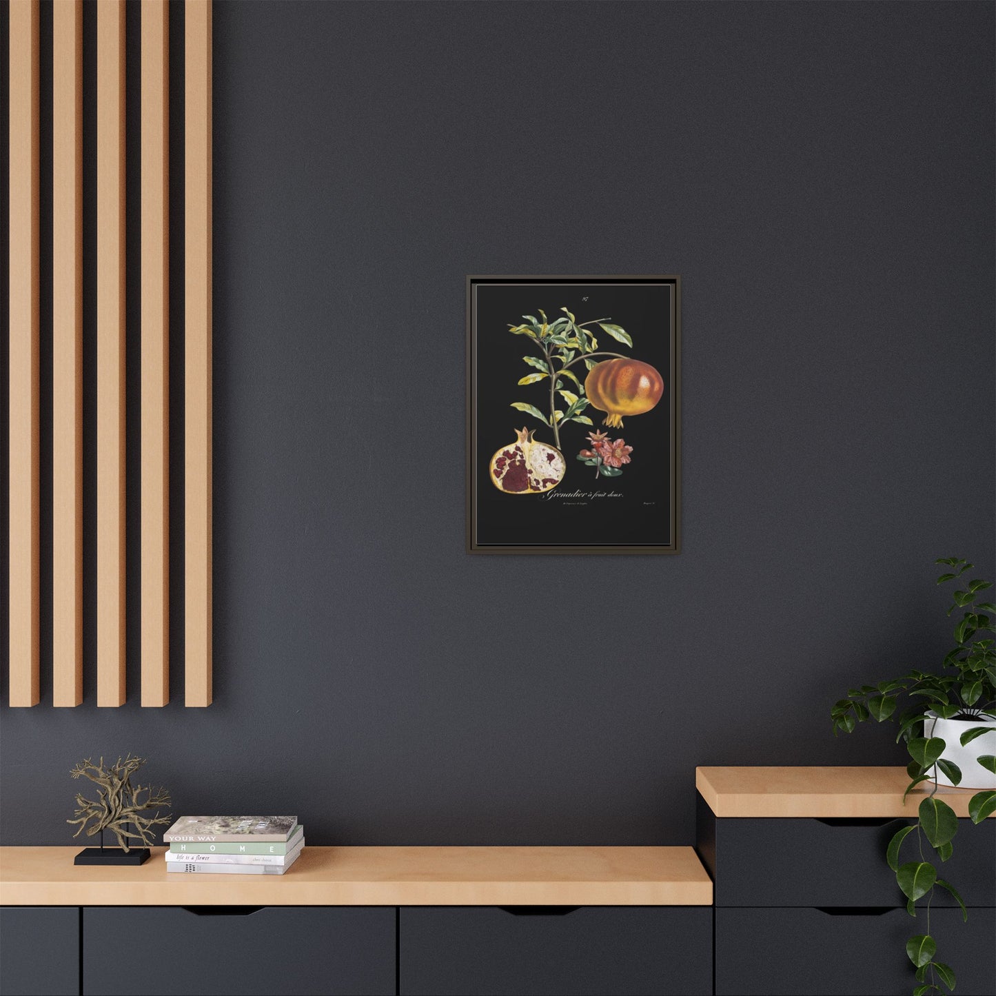 Pomegranate Botanical Framed Canvas Print — Vintage Fruit Wall Art