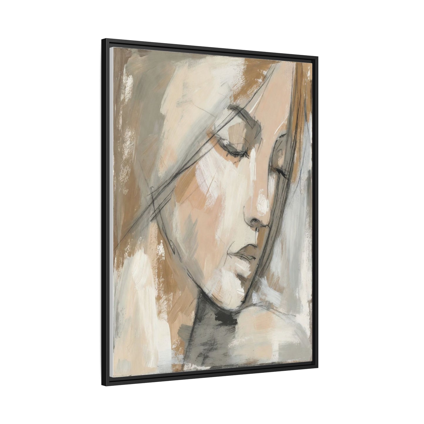 Framed Matte Canvas Art — Serene Abstract Portrait in Neutrals