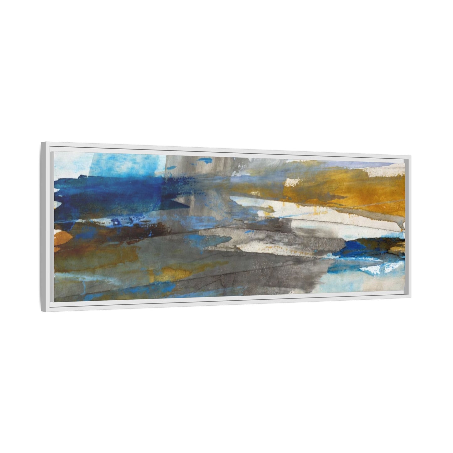 Abstract Blue & Gold Framed Canvas Art — Matte Multi-Color Wall Print