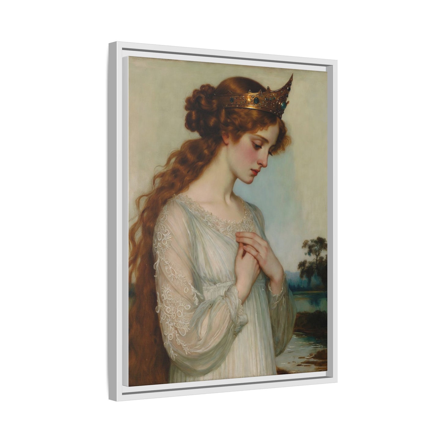 Framed Matte Canvas Print — Vintage Pre-Raphaelite Princess Portrait