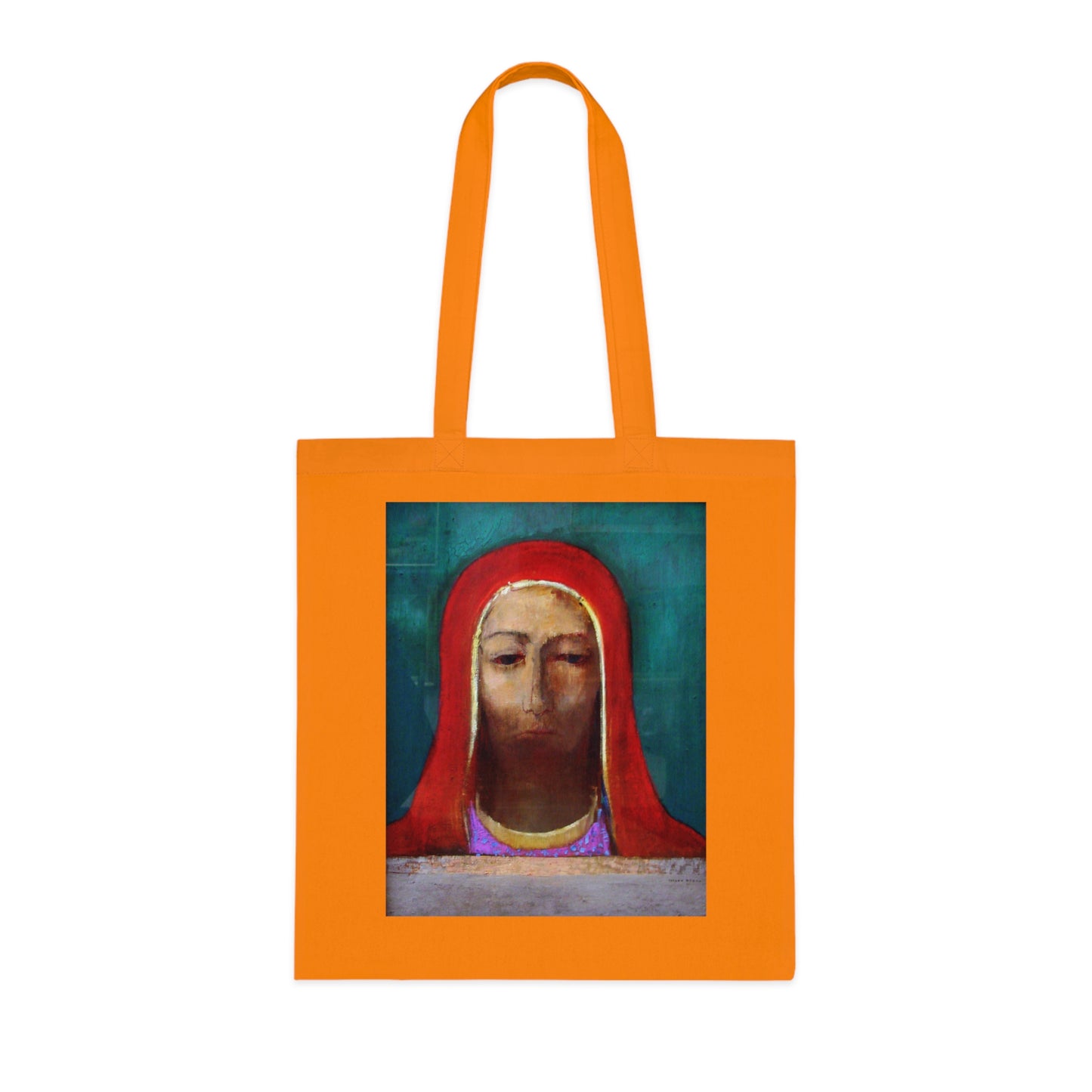 Art Portrait Tote Bag — Serene Red-Hooded Figure Canvas Cotton Tote