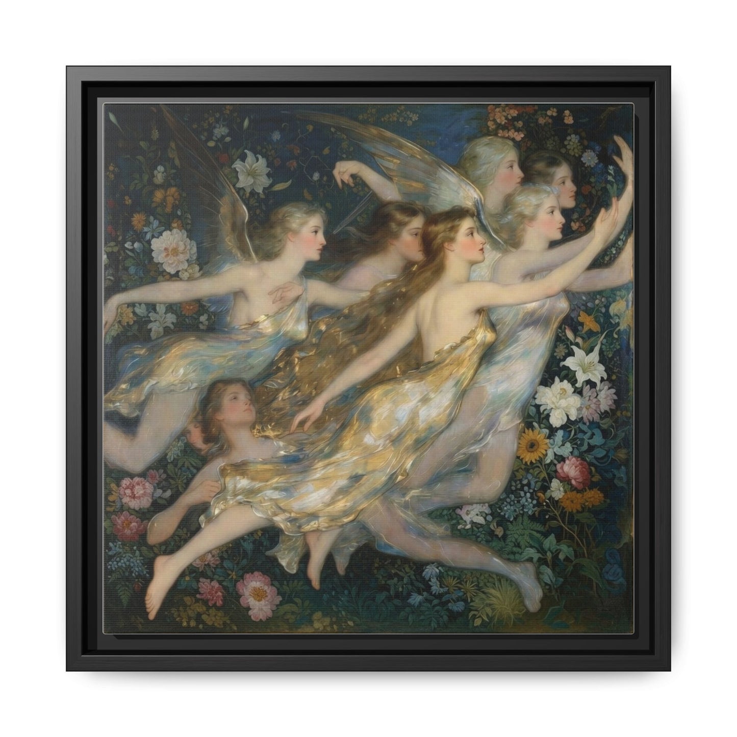 Framed Matte Canvas Wall Art — Vintage Fairies & Floral Painting
