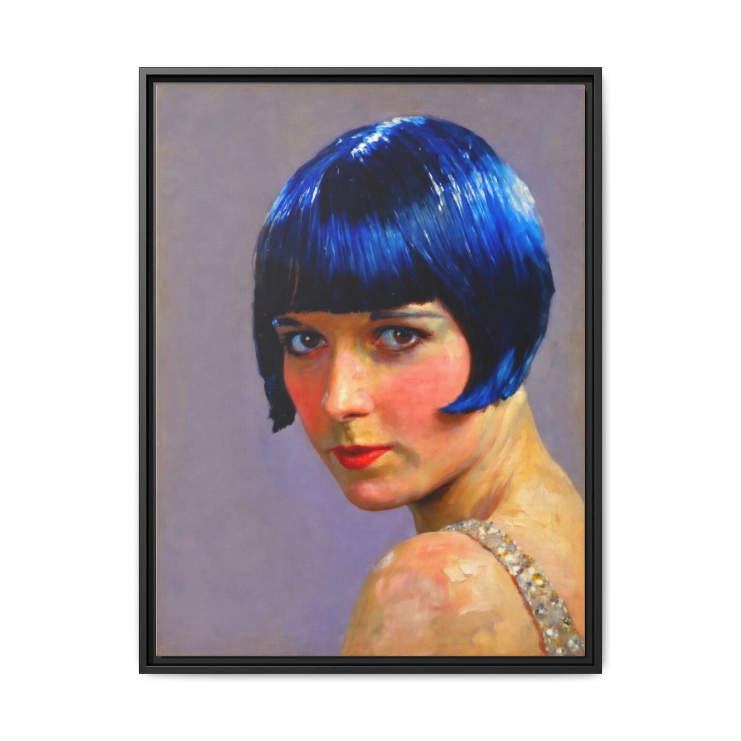Framed Matte Canvas Art Print — Vintage Portrait with Blue Bob