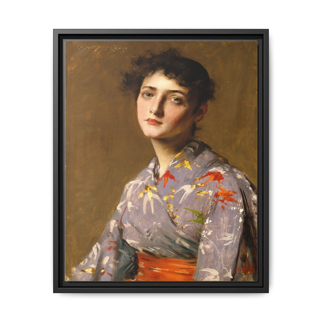 Girl in a Japanese Costume by William Merritt Chase Framed Matte Canvas Wall Art Print