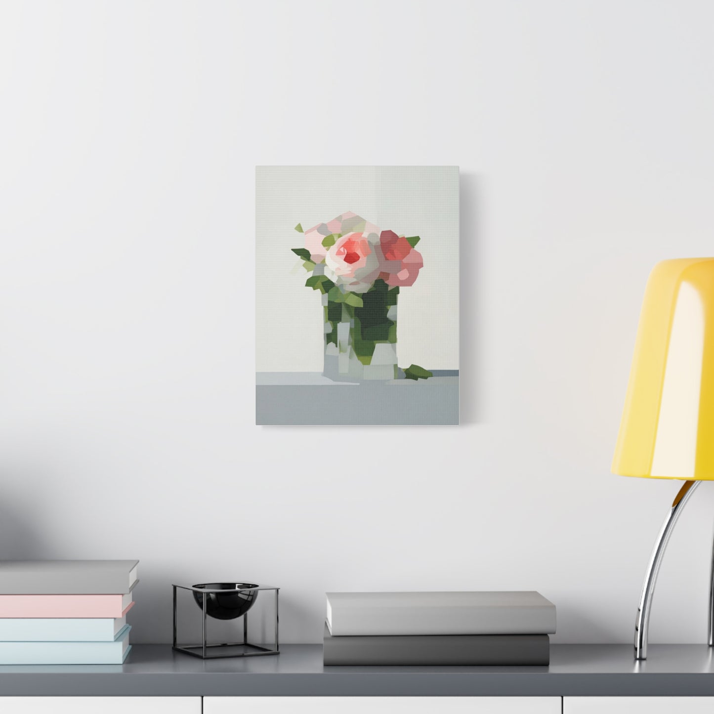 Pink Roses Geometric Canvas Print — Stretched Matte Wall Art