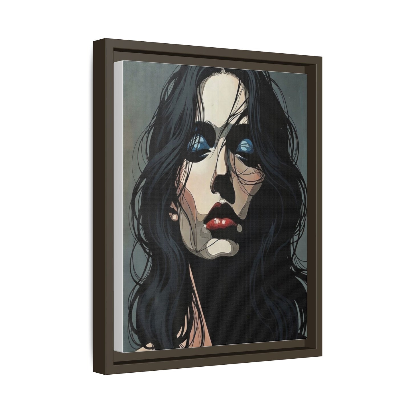Framed Matte Canvas: Moody Portrait of Woman – Modern Gothic Wall Art
